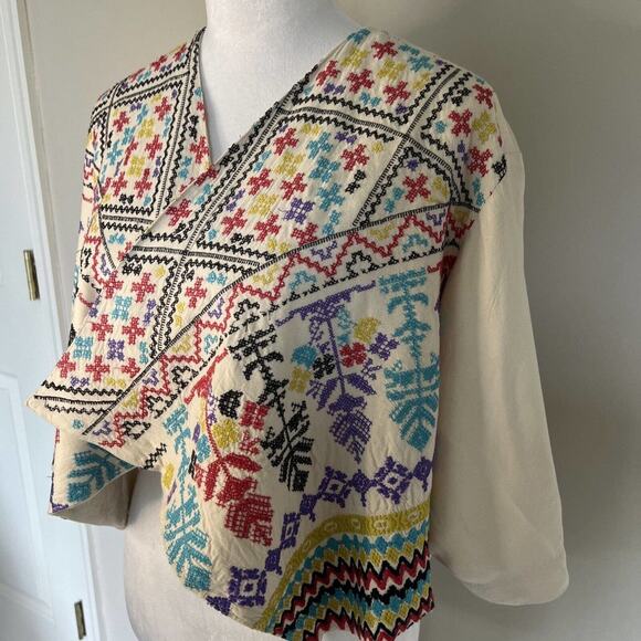 Ecote UO Embroidered Open Front Crop Jacket Colorful Boho Festival Cover Up - Picture 3 of 12